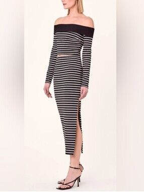 Nicholas | Ophelia Black White Stripe Midi/Maxi Skirt Size M